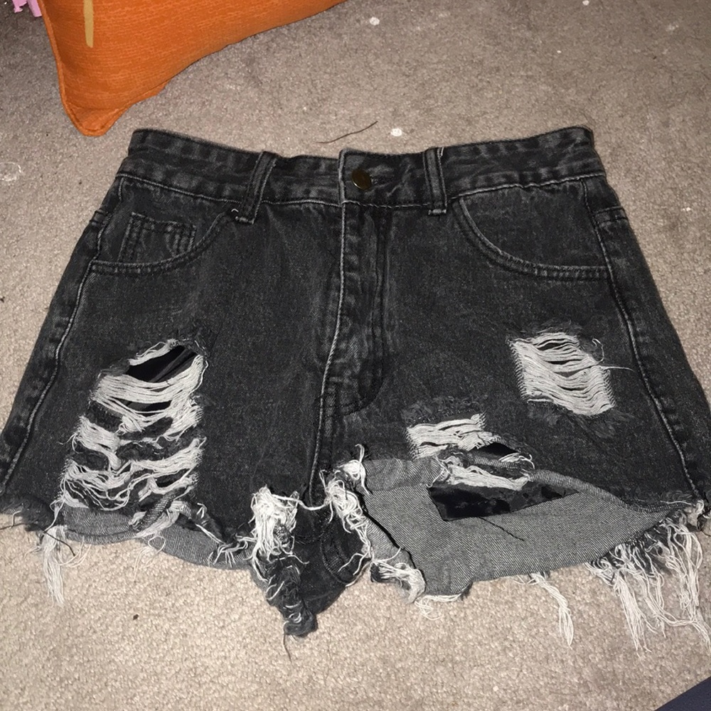 Black ripped jean shorts